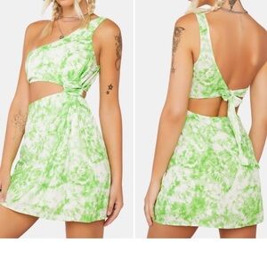 NWT For Love And Lemons Green Asymmetrical One-Shoulder Dress size Medium